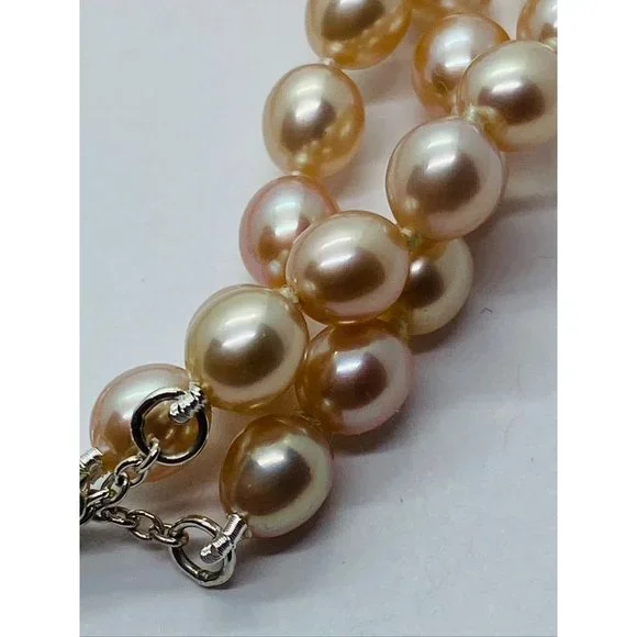 Tiffany & co. Elsa Peretti 3 Row Pink Pearl Heart Silver 925 Bracelet 7.5